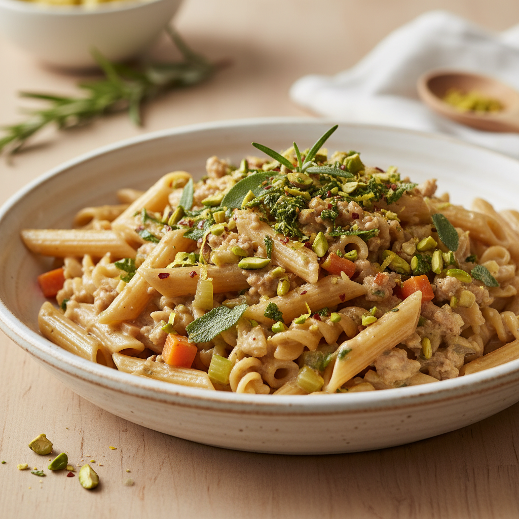Golden Hearth Turkey & Parsnip Penne with Aromatic Sage-Pistachio Gremolata
