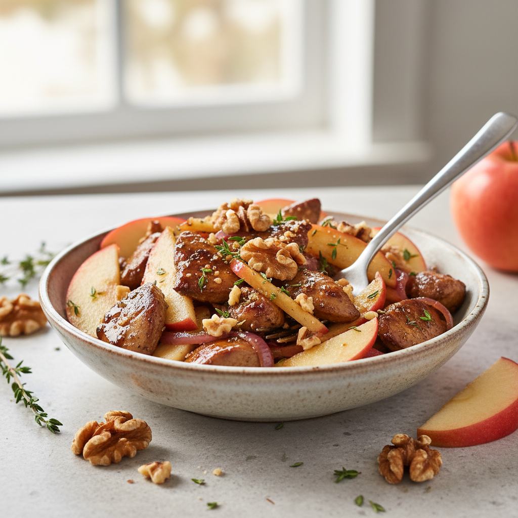 Maple-Glazed Chicken Liver & Apple Hash with Toasted Walnuts